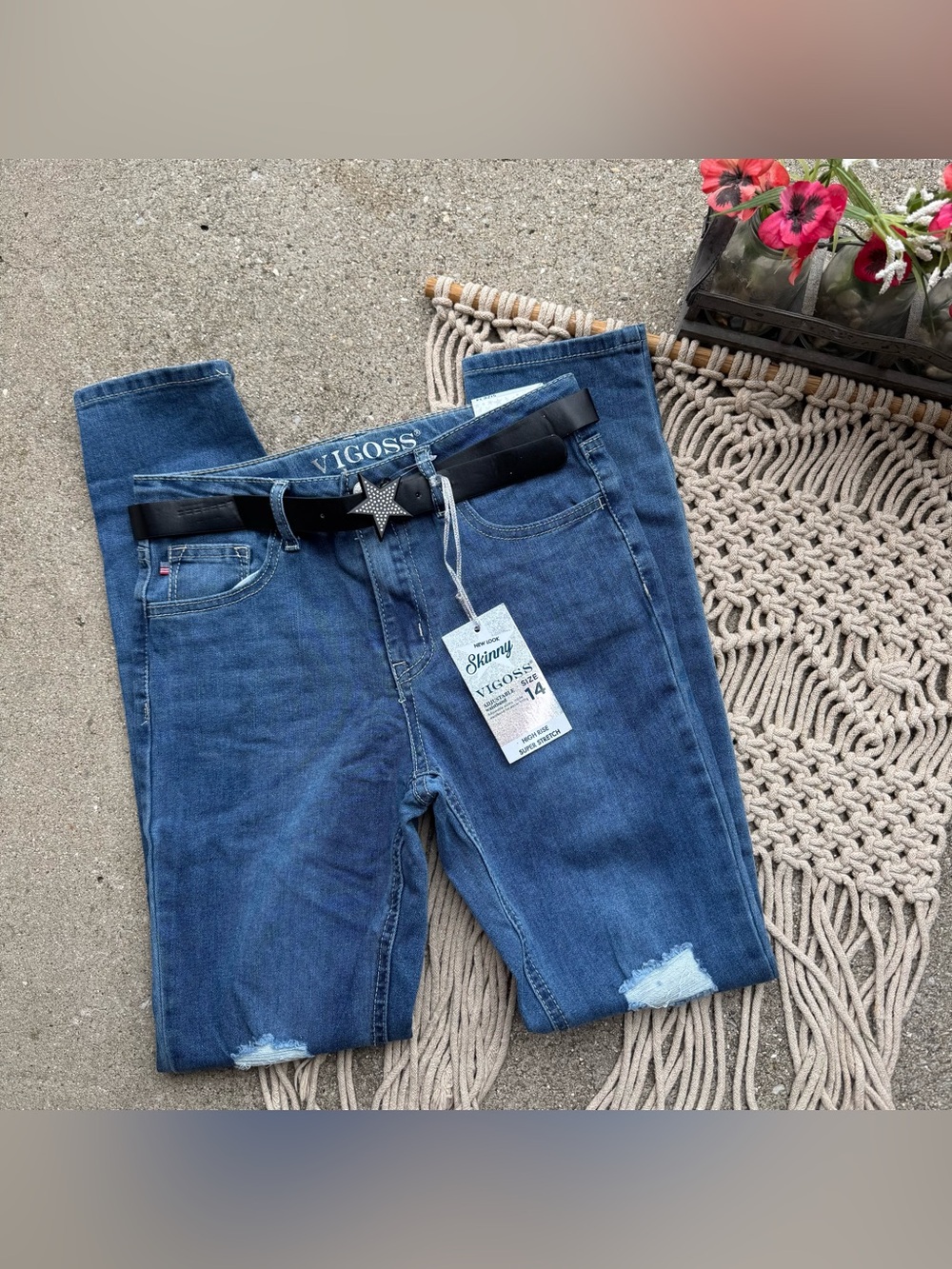 NWT Kids Vigoss High Rise Distressed Skinny Jeans Girls Size 14